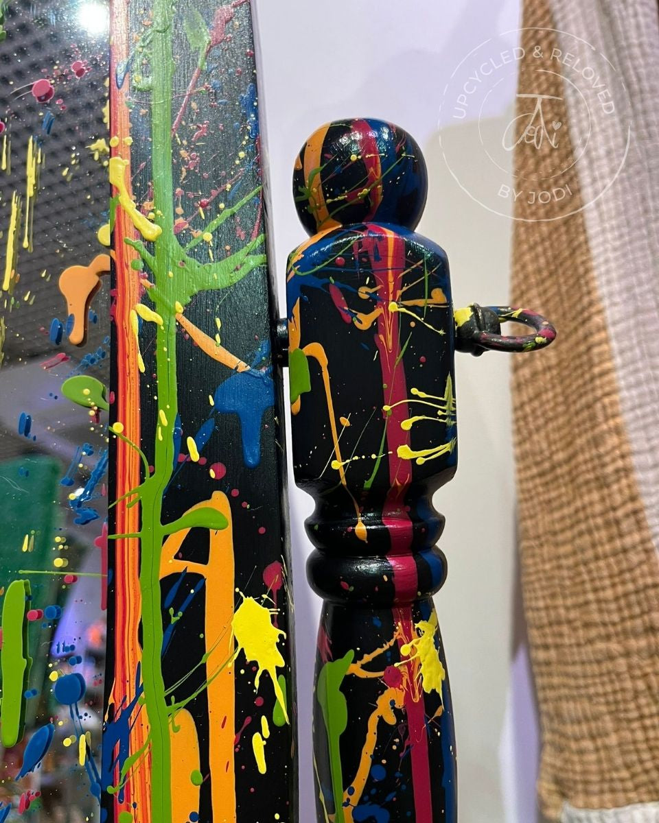 Floor Standing Dressing Mirror - Black with Funky Colour Splatter