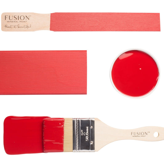 Fusion paint swatch with brush and color sample labeled 'Fort York Red' on a white background