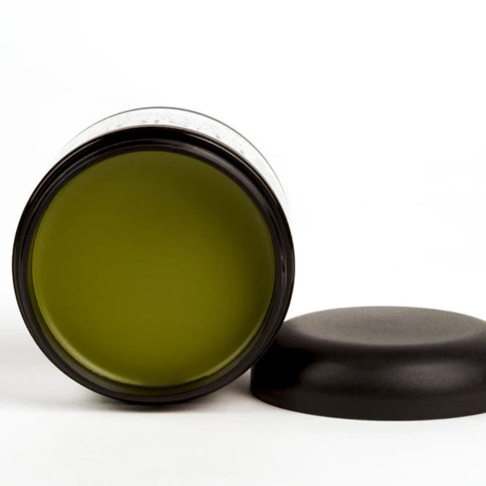 Jar of Fusion Mineral Paint Beeswax Finish open showing the green coloured wax