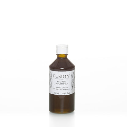 250ml bottle of Fusion Hemp Oil Wood Finish on a white background