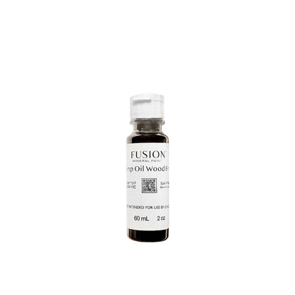 60ml bottle of Fusion Hemp Oil Wood Finish on a white background