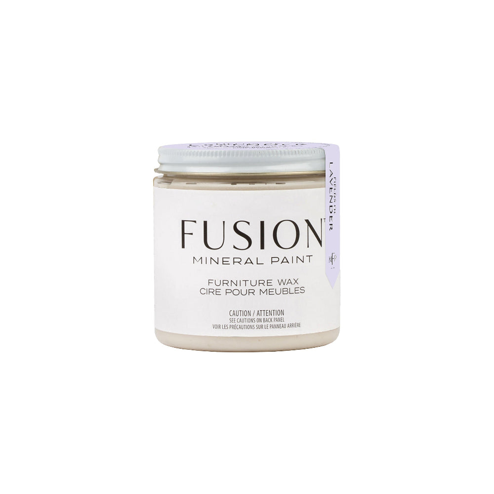 Jar of Fusion Mineral Paint Fields of Lavender Furniture Wax against a white background