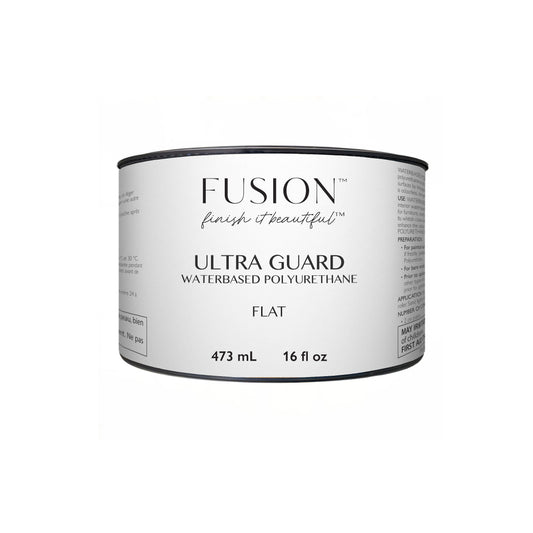 A 473ml can of furniture varnish Fusion Ultra Guard water-based polyurethane -top coat for upcycled furniture on a white background