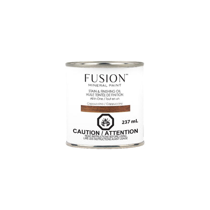 Can of Fusion Mineral Paint Cappuccino Stain & Finishing Oil on a white background