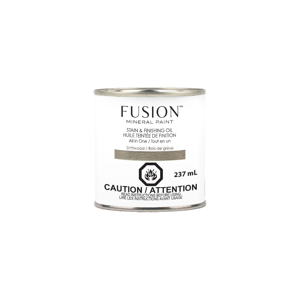 Can of Fusion Mineral Paint Driftwood Stain & Finishing Oil on a white background