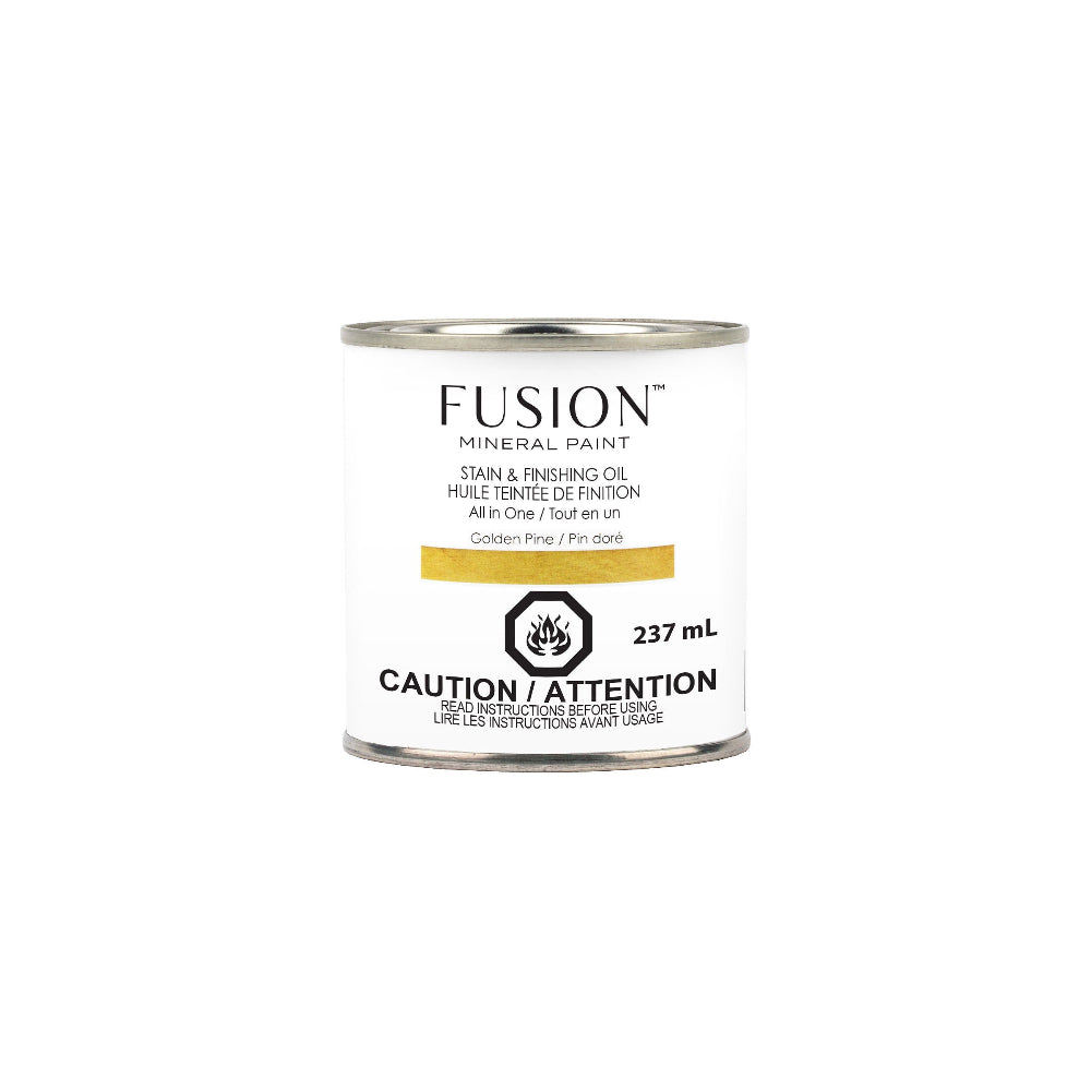 Can of Fusion Mineral Paint Golden Pine Stain & Finishing Oil on a white background