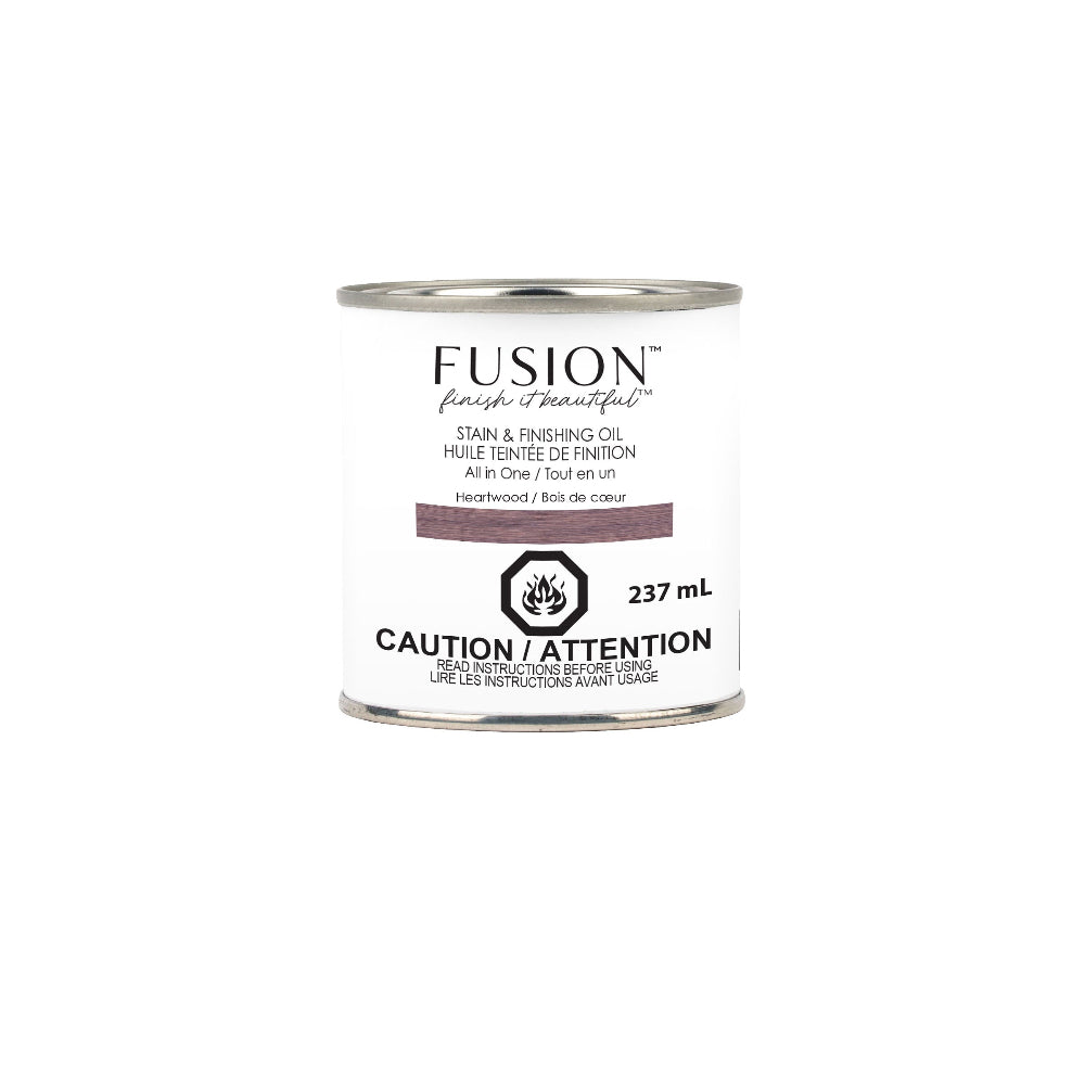 Can of Fusion Mineral Paint Heartwood Stain & Finishing Oil on a white background