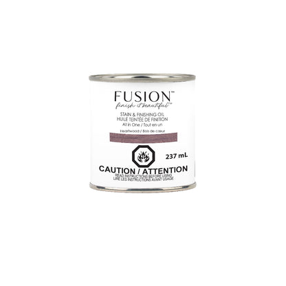 Can of Fusion Mineral Paint Heartwood Stain & Finishing Oil on a white background