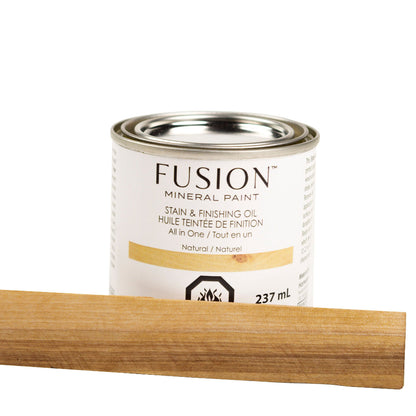 Fusion Stain and Finishing Oil in Natural painted on a sample of raw wood to show depth of colour
