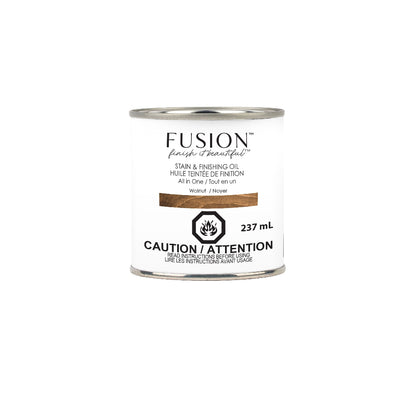 Can of Fusion Mineral Paint Walnut Stain & Finishing Oil on a white background