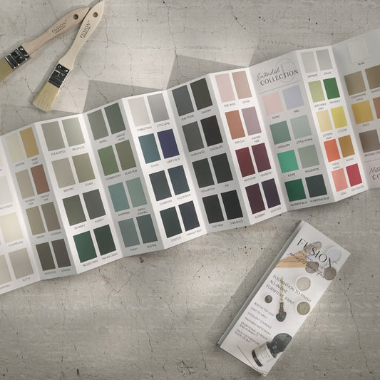 Accordian card of true colours of Fusion Mineral Paints