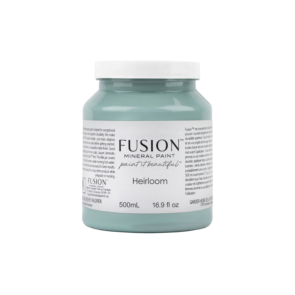 Fusion Mineral Paint jar labelled 'Heirloom' on a white background