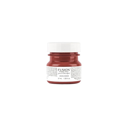 Tester size of red Highlander Fusion Mineral Paint on a white background