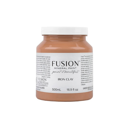 Jar of Fusion Mineral Paint in Iron Clay colour on a white background