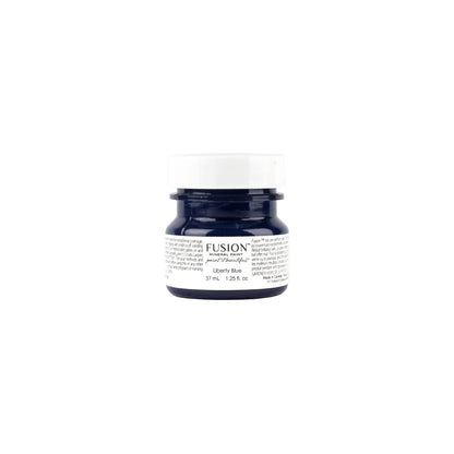 Tester size of Liberty Blue Fusion Mineral Paint on a white background