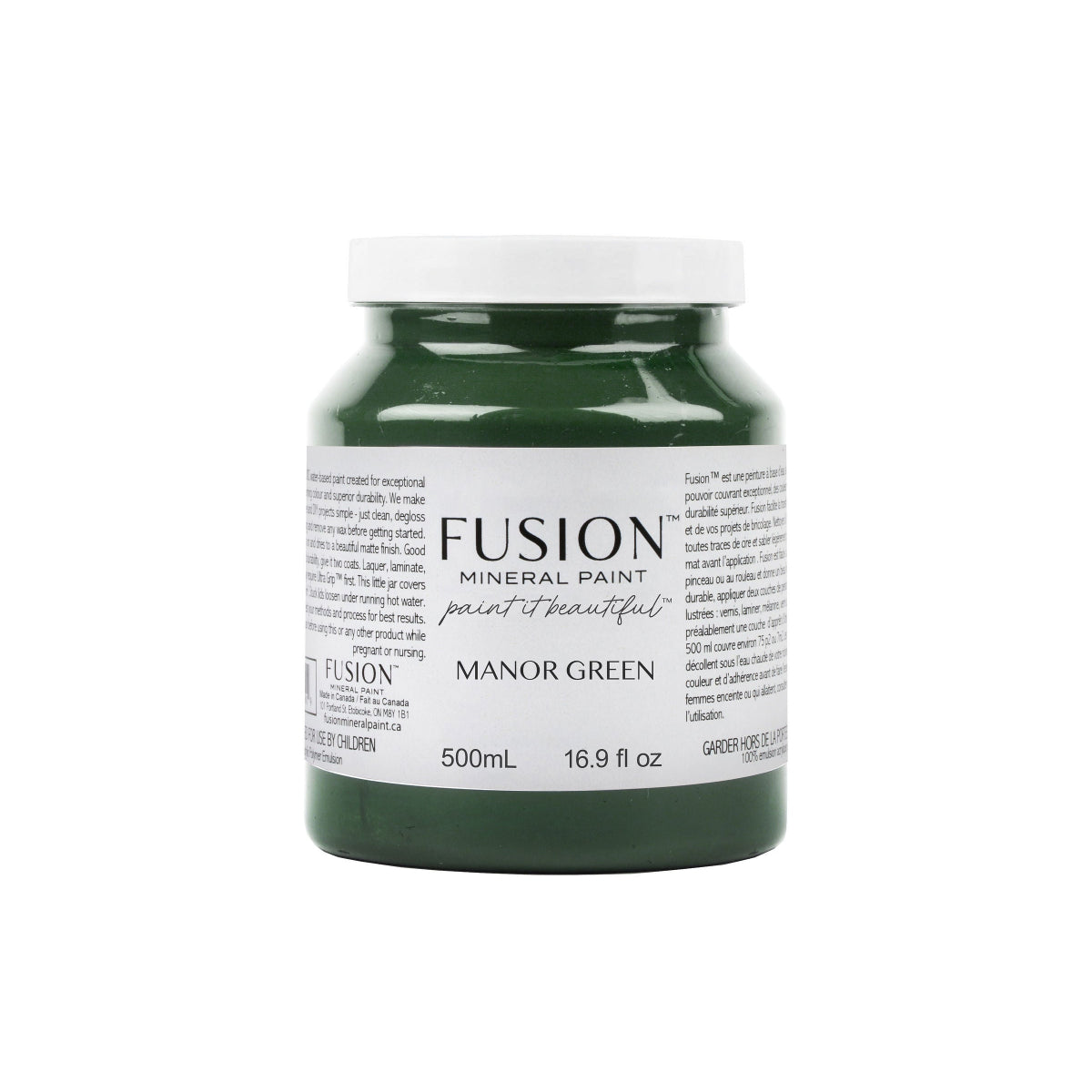 Jar of Fusion Mineral Paint in Manor Green on a white background