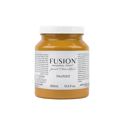 Jar of Fusion Mineral Paint in Mustard colour on a white background