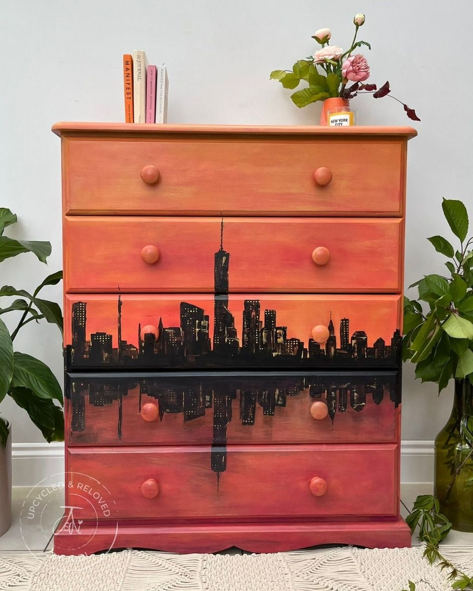 Sunrise Ombre City Skyline Chest of Drawers