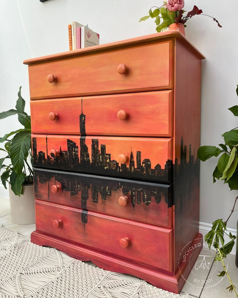 Sunrise Ombre City Skyline Chest of Drawers