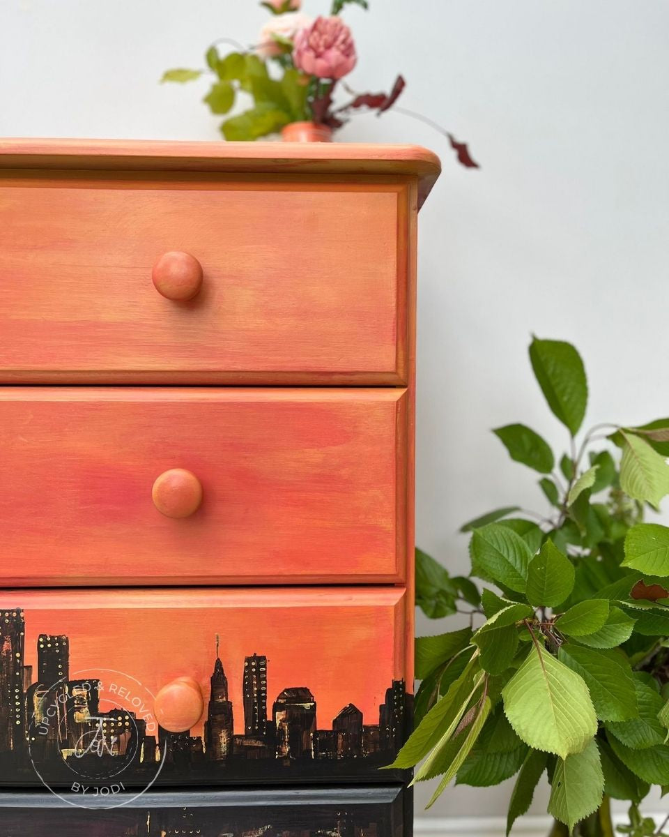 Sunrise Ombre City Skyline Chest of Drawers