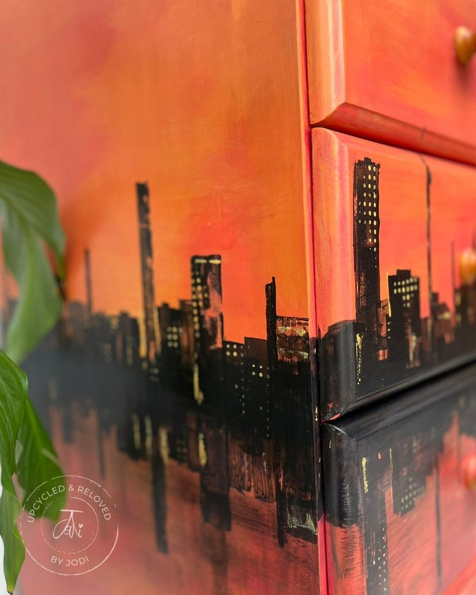 Sunrise Ombre City Skyline Chest of Drawers