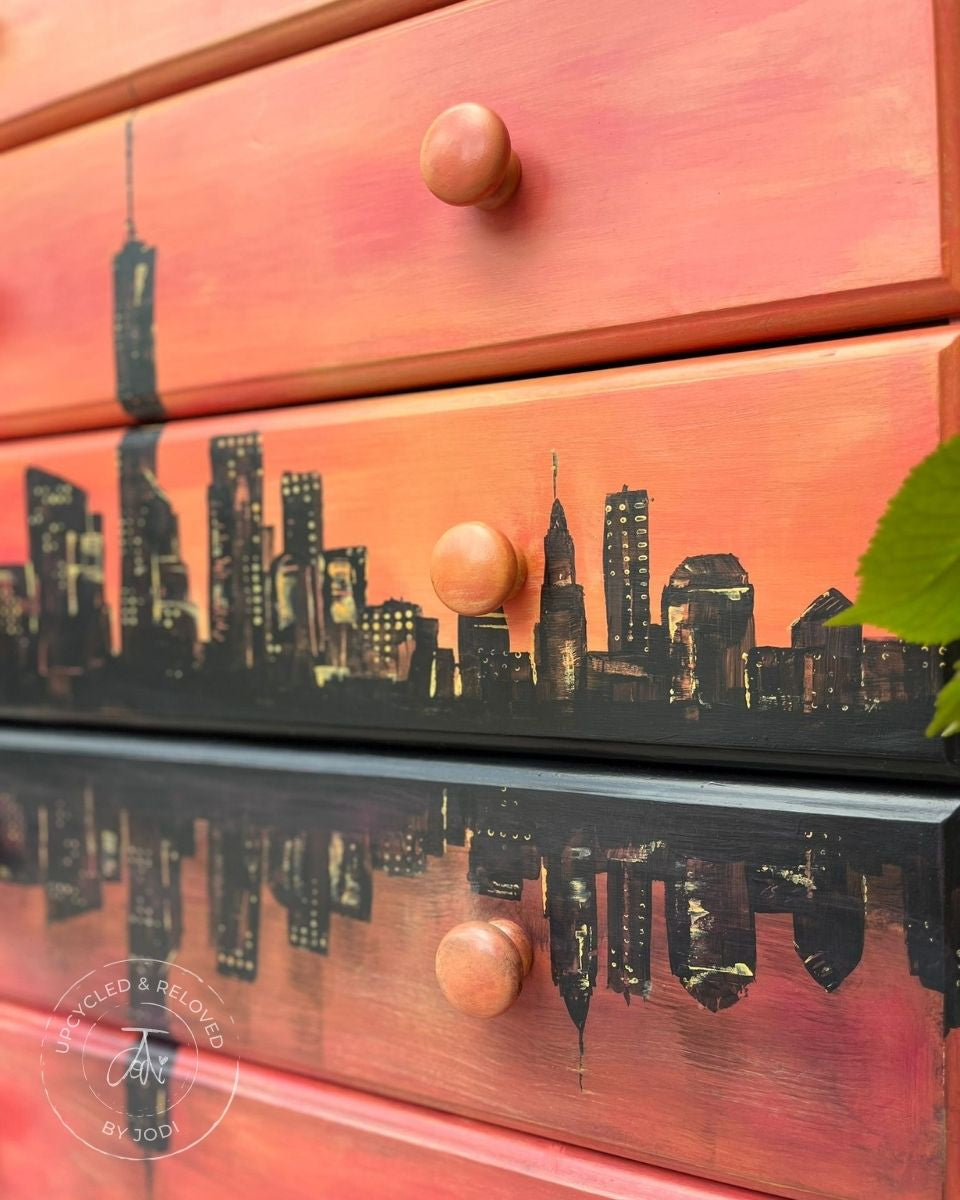 Sunrise Ombre City Skyline Chest of Drawers