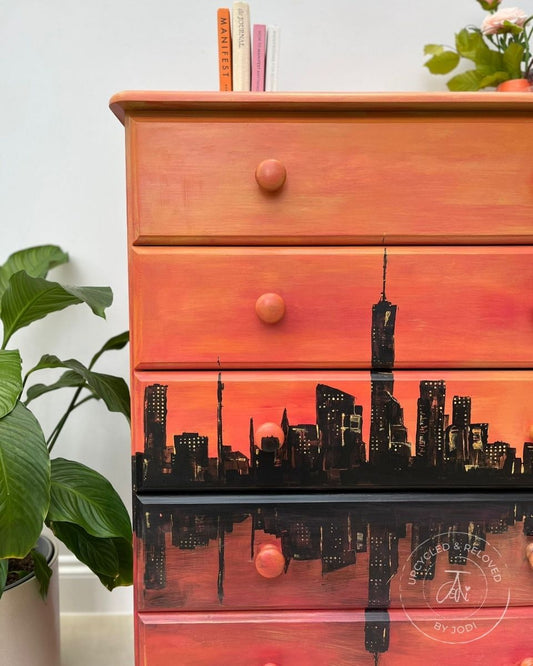 Sunrise Ombre City Skyline Chest of Drawers