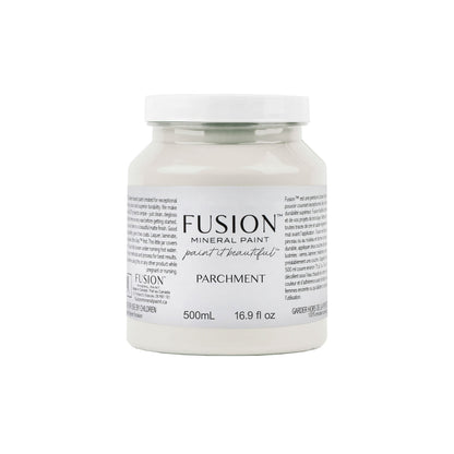 Jar of Fusion Mineral Paint in Parchment colour on a white background