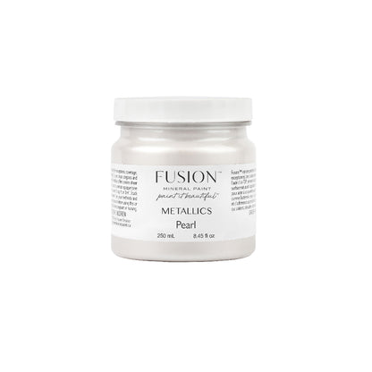 Jar of Fusion Mineral Paint  in Metallic Pearl colour on a white background