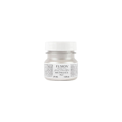 Fusion Mineral Paint tester-sized jar of Metallic Pearl on a white background