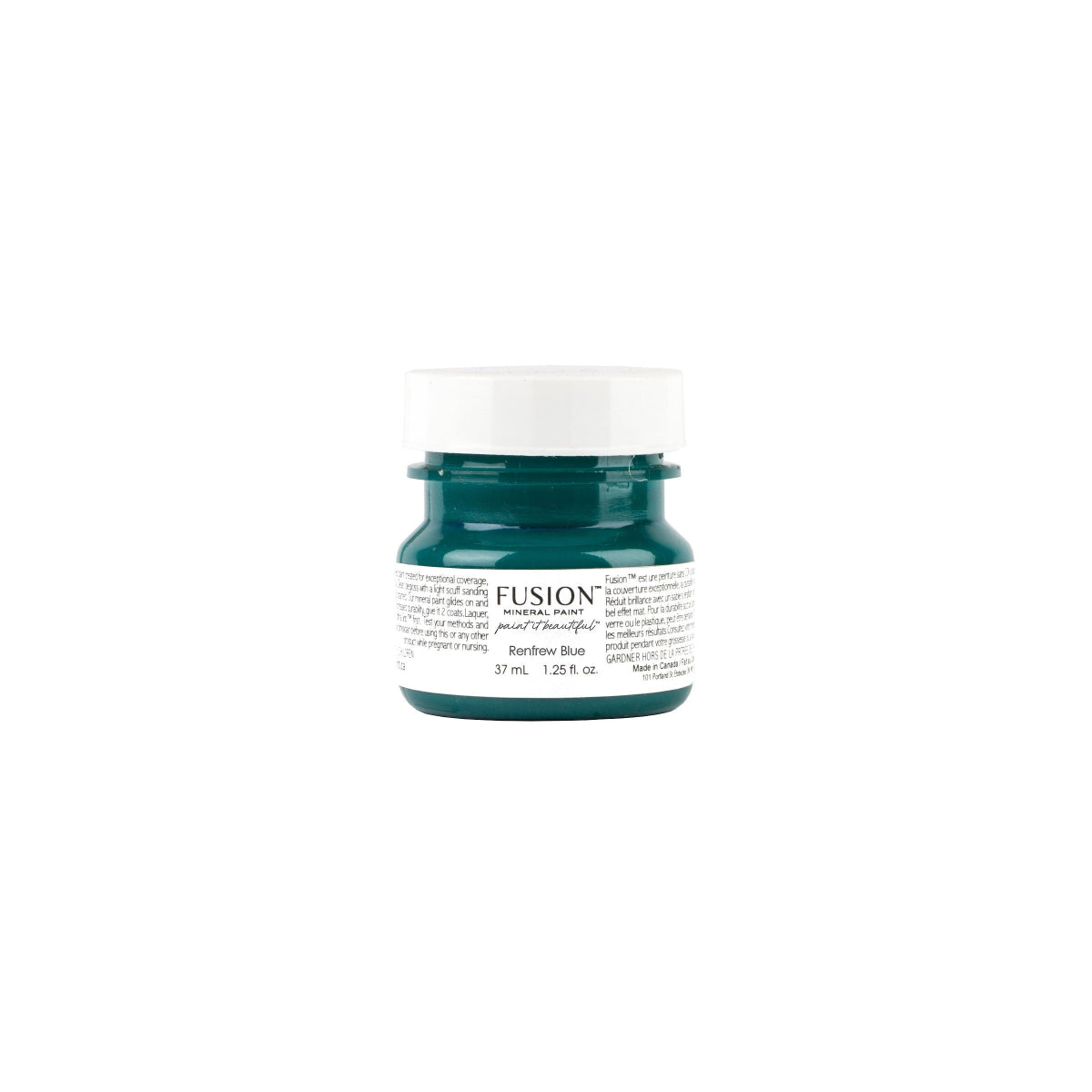 Tester jar of Renfrew Blue Fusion Mineral Paint on a white background