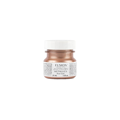 Fusion Mineral Paint jar in Rose Gold Metallic colour on a white background