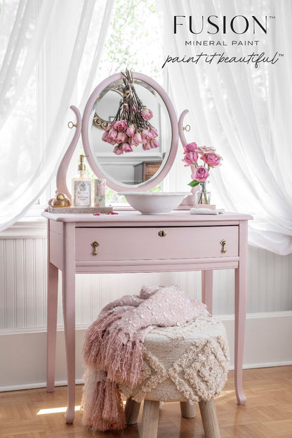 Vanity table with mirror painted in pink Rose Water from Fusion Mineral Paint range 