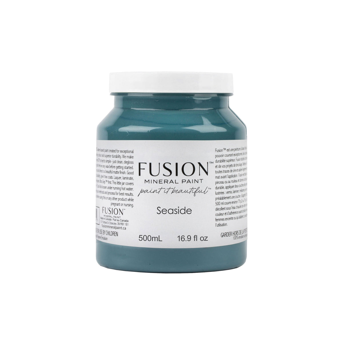 Fusion Mineral Paint jar labelled 'Seaside' on a white background
