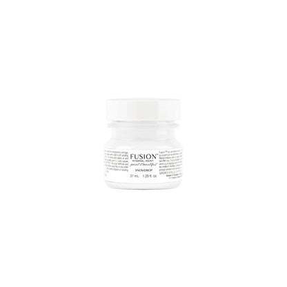Tester-sized Fusion Snowdrop Mineral Paint white on a white background