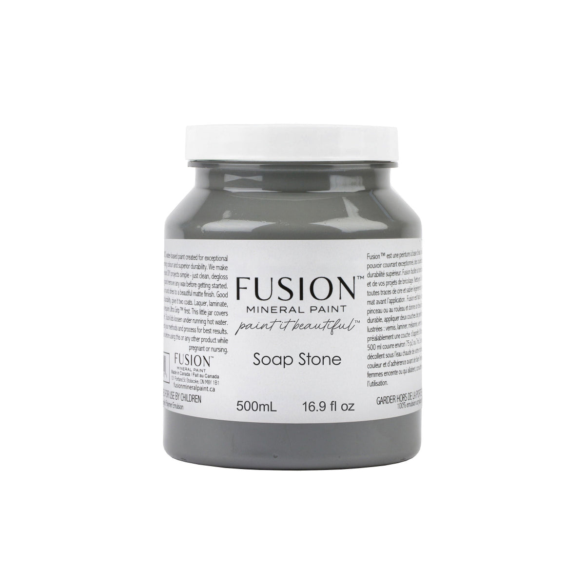Jar of Fusion Mineral Paint in Soap Stone colour on a white background