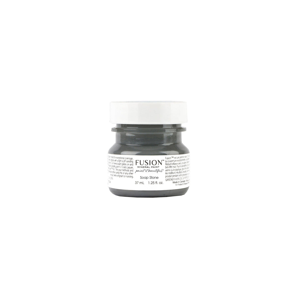 Tester jar of Soap Stone Fusion Mineral Paint on a white background