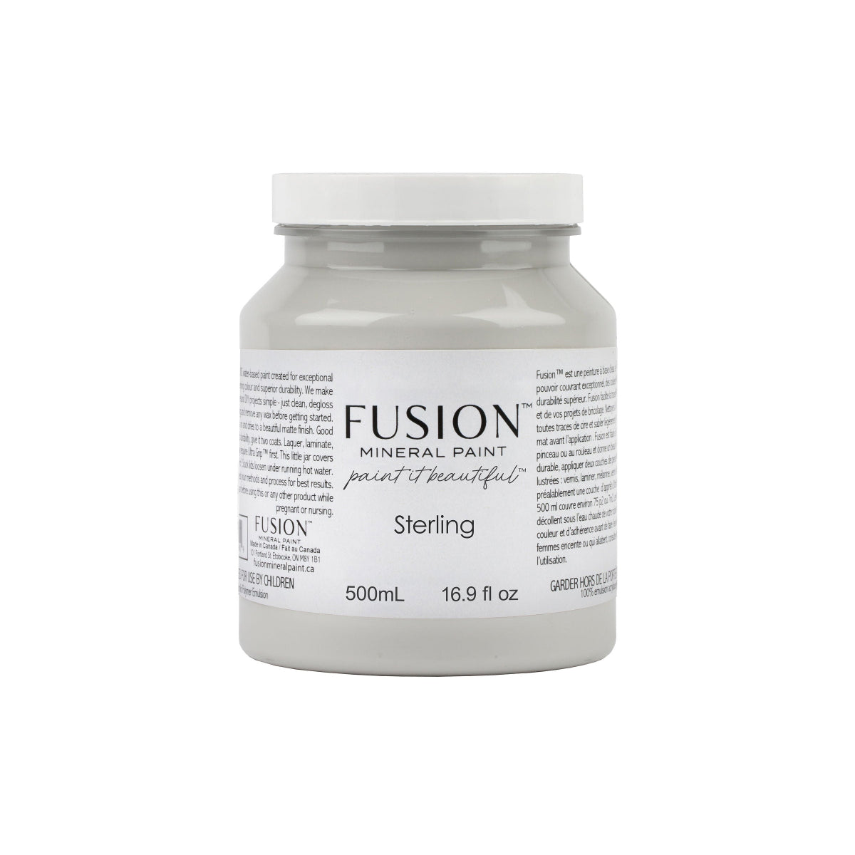 Fusion Mineral Paint jar labelled 'Sterling' on a white background