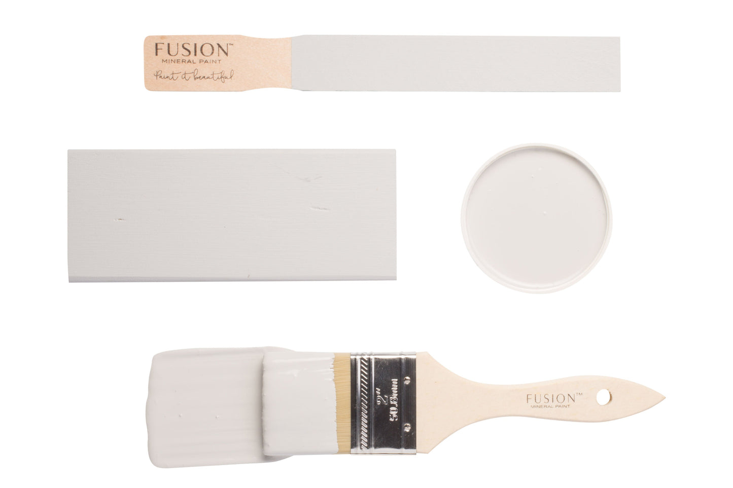 Paint brush and colour swatch of Sterling colour from Fusion Mineral Paint on a white background