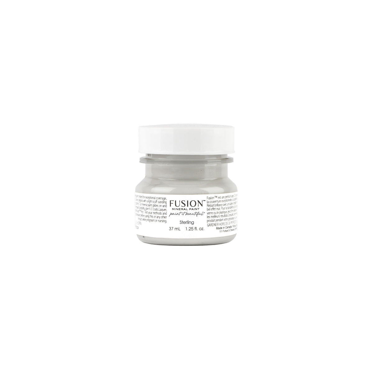 Tester jar of Sterling Fusion Mineral Paint on a white background