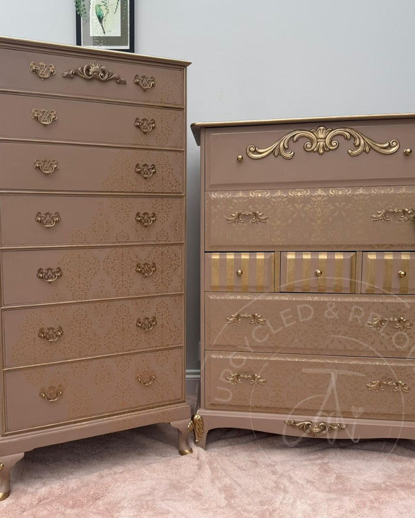 Tallboys Redressed in Dusky Pink & Gold