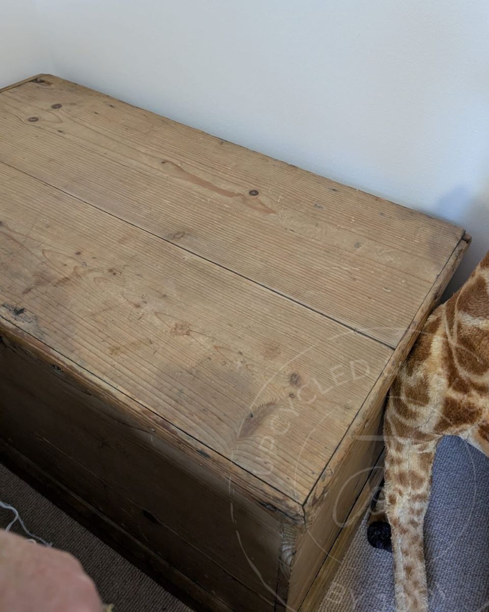 Edwardian wooden toy chest before being repaired and upcycled by Upcycled & Reloved by Jodi. 