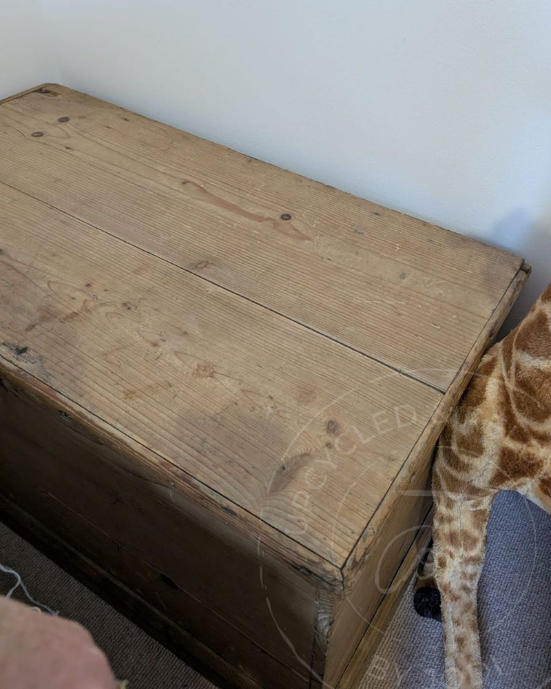 Edwardian wooden toy chest before being repaired and upcycled by Upcycled & Reloved by Jodi. 