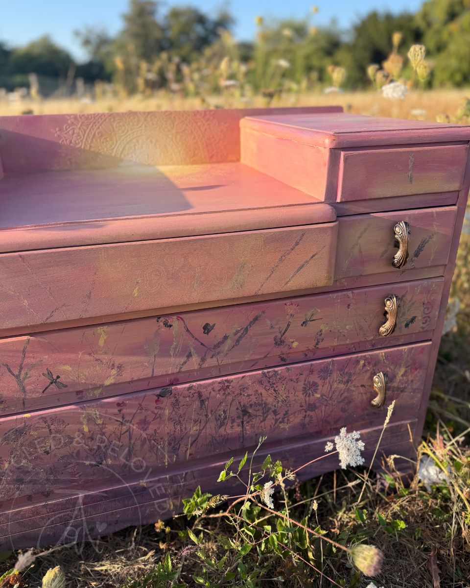 Harris Lebus Chest of Drawers - Golden Hour Wildflower Meadow at Sunset