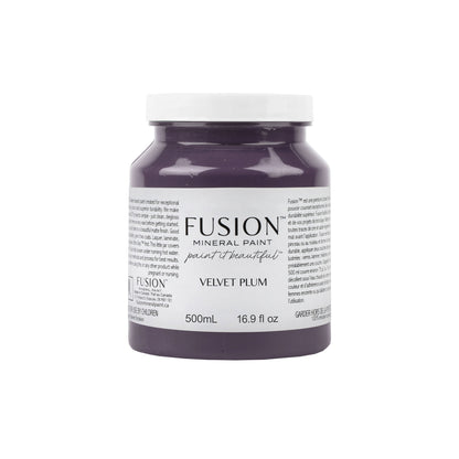 Bottle of Fusion Mineral Paint in Velvet Plum colour on a white background