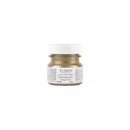 Fusion Mineral Paint in Vintage Gold Metallic jar on a white background