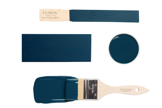Paint swatch and brush painted in Willowbank from Fusion Mineral Paint range 